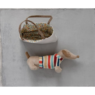 Cozy Cotton Dachshund Plush Toy with Striped Sweater & Floral Travel Carrier