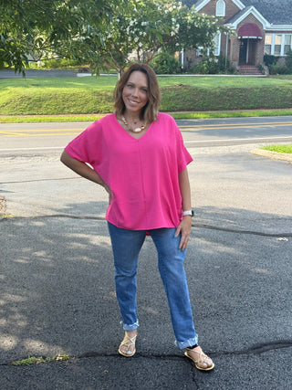 Breezy Airflow V-Neck Dolman Blouse – Effortless Oversized Top