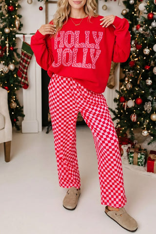 The Holly Jolly Signature Lounge Set | Luxury Red Checkered Leisurewear