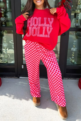 The Holly Jolly Signature Lounge Set | Luxury Red Checkered Leisurewear