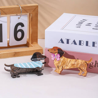 Bow & Stripe Dachshund Hair Claw, Acrylic