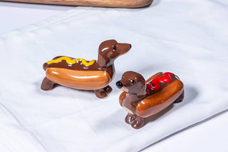 Dachshund Hot Dog Salt & Pepper Set, 4" Ceramic