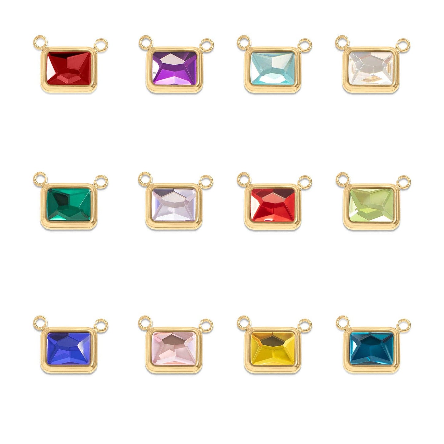 18K Gold PVD Emerald Birthstone Connector Charm 11mm - April