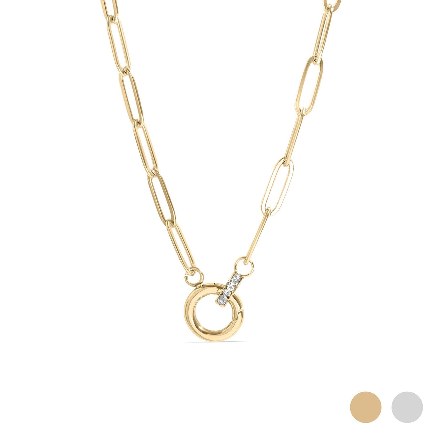 18K Gold PVD Paperclip Rhinestone Charm Holder Necklace - Gold