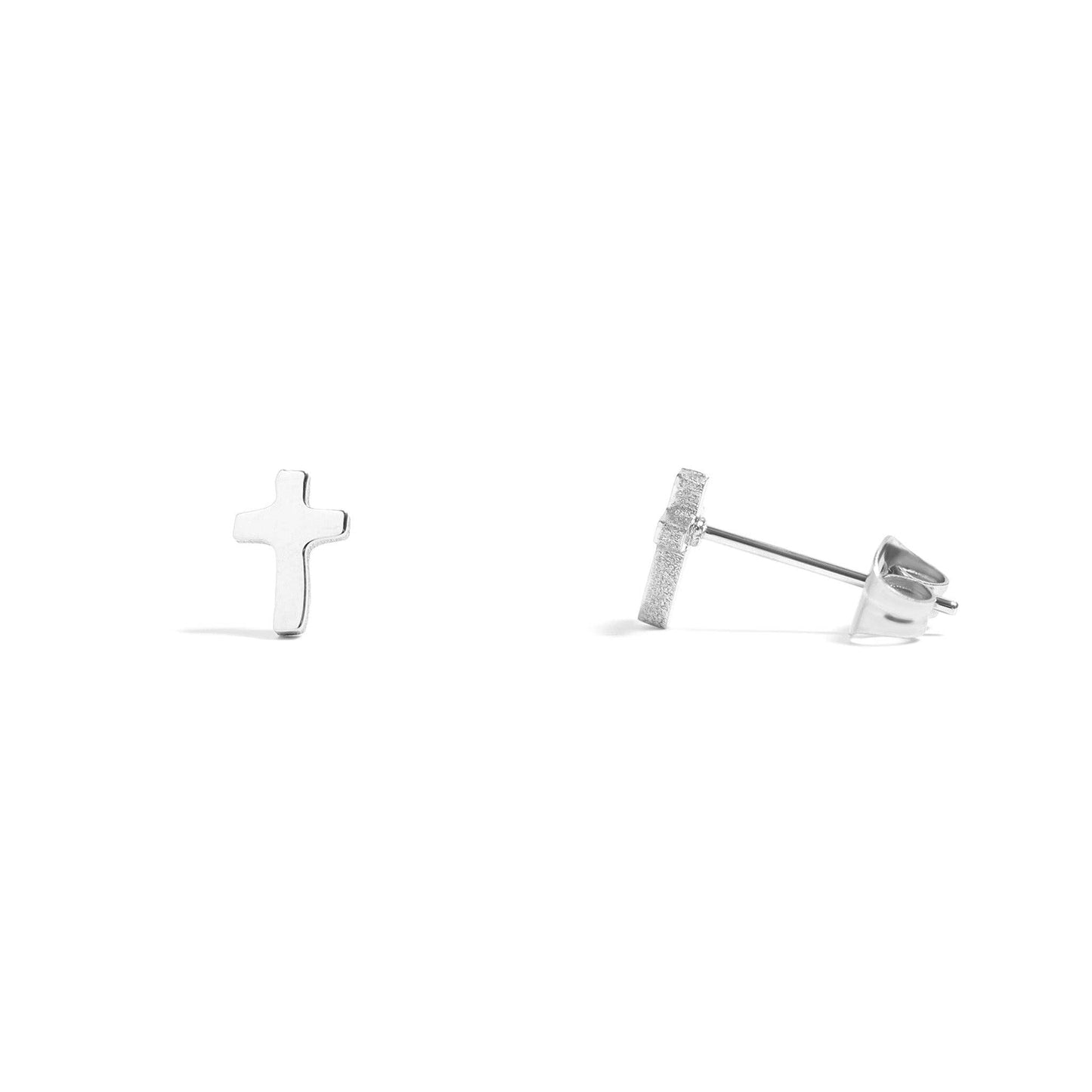 18K Gold PVD Stainless Steel Cross Stud Earrings - Stainless