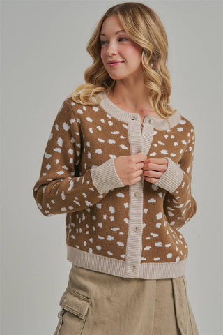 The Dappled Knit Cardigan | Premium Fawn Print Autumn Layer