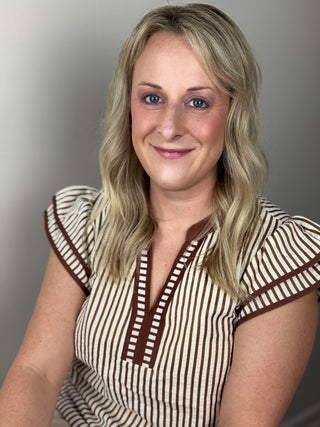 Khaki Stripe Ruffled Blouse