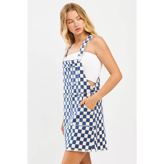 GAME DAY CHECKERED BIB OVERALL MINI DRESS