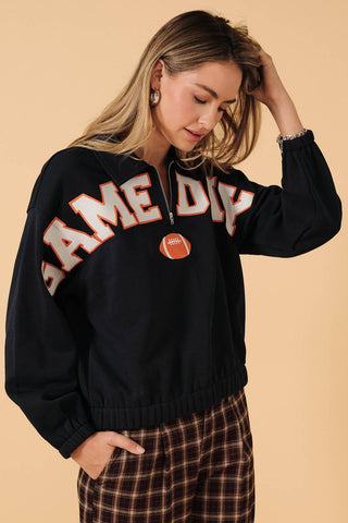 Navy & Orange "Game Day" Collared Half-Zip Football Sweatshirt