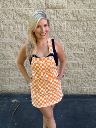 Tennessee Game Day Orange Checkered Bib Overall Dress