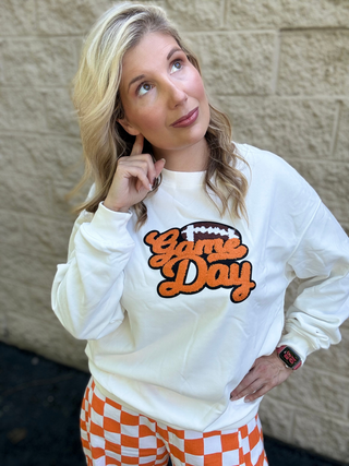 Game Day Chenille Football Pullover - Plush White Oversized Sweatshirt