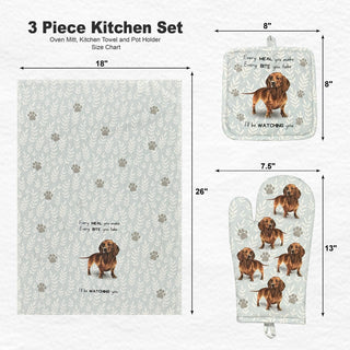 Red Dachshund Print Oven Mitt Set
