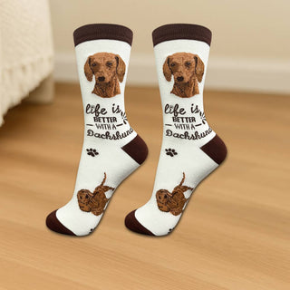 Red Dachshund Novelty Crew Socks, Unisex