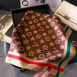 Luxe Monogram Print Silky Bandana, Beige
