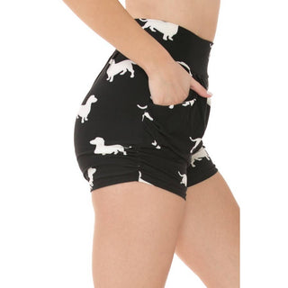 Buttery Soft Dachshund Print High-Waist Harem Shorts with Pockets