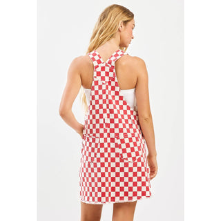 GAME DAY CHECKERED BIB OVERALL MINI DRESS