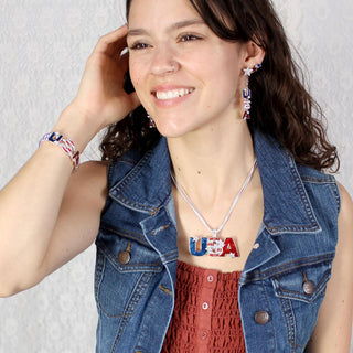Patriotic Star Crawler Earrings – Red, White, & Blue Crystal Americana