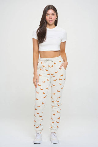 Cozy Mustard Dachshund Print Sweatpants – Cute Wiener Dog Joggers