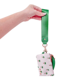 Summer Spritz Dual Pouch Wristlet - Emerald & Pink Palm Tree Edition