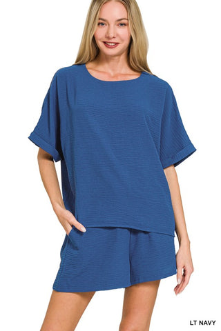 Woven Airflow Top & Shorts Set