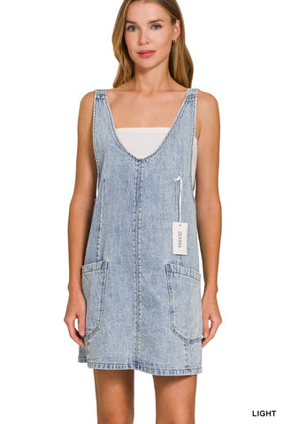 Vintage-Vibe Light Wash Denim Mini Dress