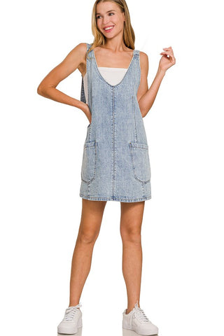 Vintage-Vibe Light Wash Denim Mini Dress