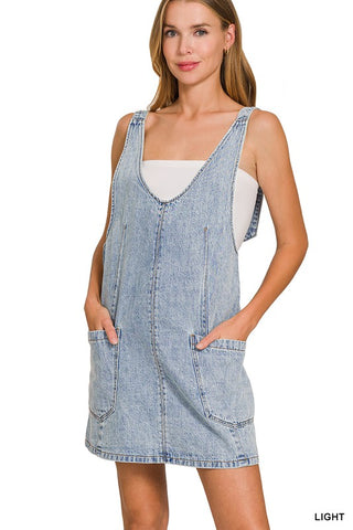Vintage-Vibe Light Wash Denim Mini Dress