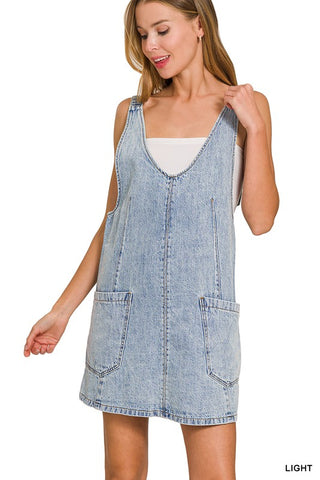 Vintage-Vibe Light Wash Denim Mini Dress