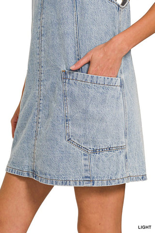 Vintage-Vibe Light Wash Denim Mini Dress