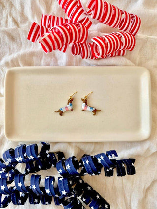 Patriotic Dachshund Earrings | USA Plaid Doxie Polymer Clay Studs