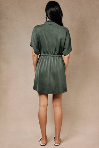 Chic Mock Neck Dolman Mini Dress – Effortless Cinched Waist Style