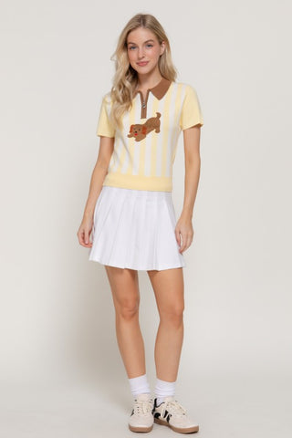 Preppy Dachshund Stripe Knit Polo