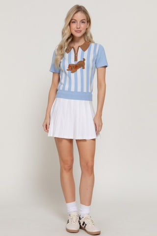 Preppy Dachshund Stripe Knit Polo
