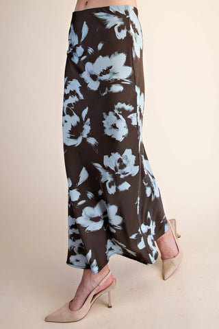 Floral Satin Midi Skirt – Chic Elastic Waist Slip Skirt