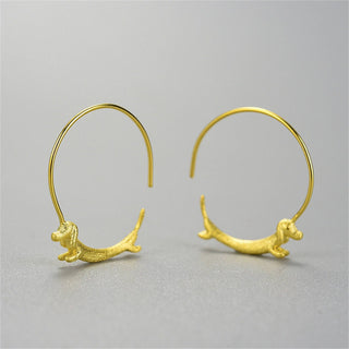 Dachshund Hoop Earrings, Medium, Gold Plated