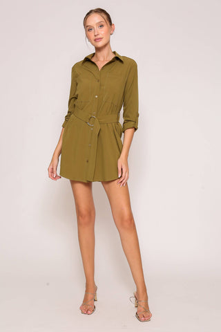 Stylish Belted Shirt Dress