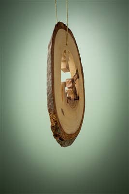 Bark Slice with Nativity Olive Wood Ornament – 4-6"