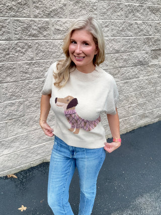 The Camille Dachshund Intarsia Knit Top