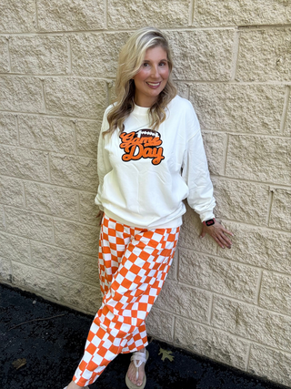 Game Day Chenille Football Pullover - Plush White Oversized Sweatshirt