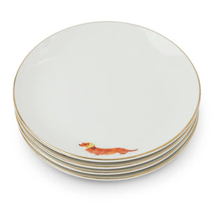 4-Pack Dachshund Plates with Gold Rim, 6"