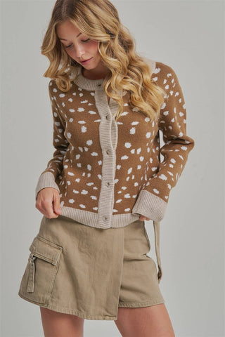 The Dappled Knit Cardigan | Premium Fawn Print Autumn Layer