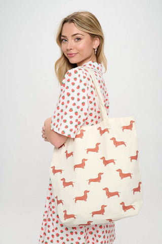 Premium Dachshund Print Canvas Tote Bag – Eco-Friendly Zippered Wiener Dog Bag