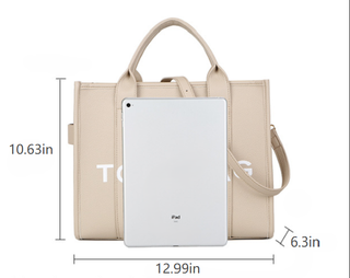 Solid Color PU Letter Tote Bag