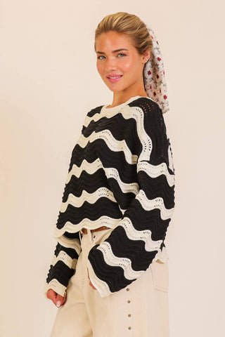 Wavy Textured Knit Spring Sweater