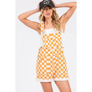 Tennessee Game Day Orange Checkered Bib Romper Overalls