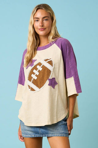 FOOTBALL PATCH MINERAL WASHED COLOR BLOCK TOP