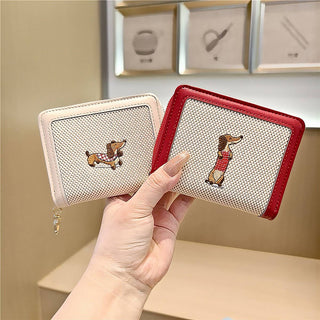 Embroidered Dachshund Zip Bifold Wallet