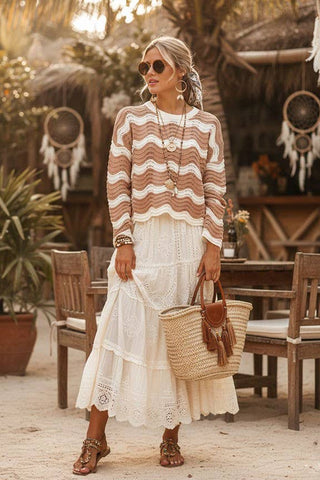 Wavy Textured Knit Spring Sweater