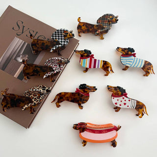 Whimsical Dachshund in Outfits Hair Claws