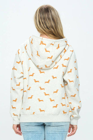 Cozy Dachshund Print Zip-Up Hoodie | Cute Wiener Dog Sweatshirt